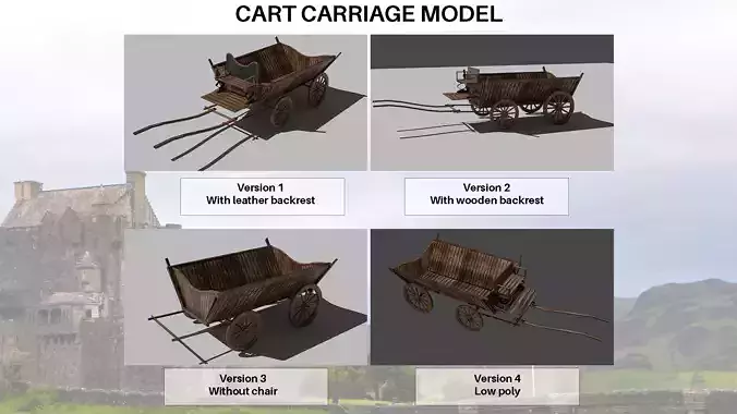 Cart Carriage Wooden Horse Car Low-poly 3D model