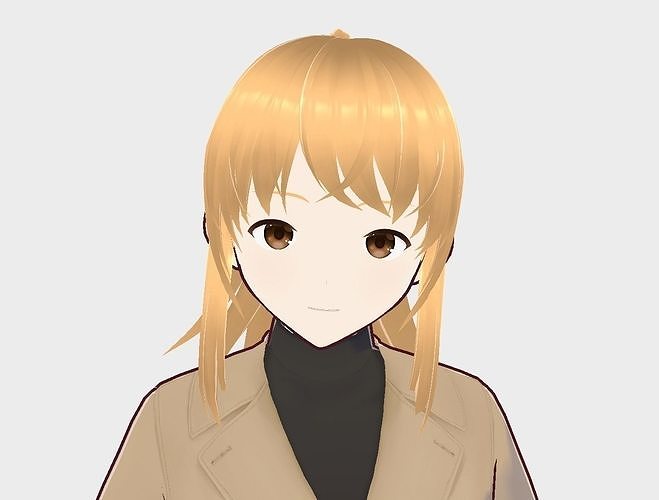 Girl3 anime girl in trench coat 3D model
