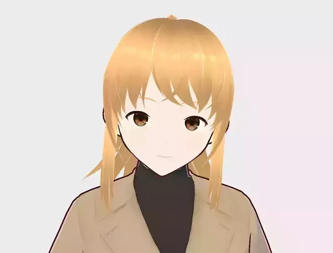 Girl3 anime girl in trench coat 3D model