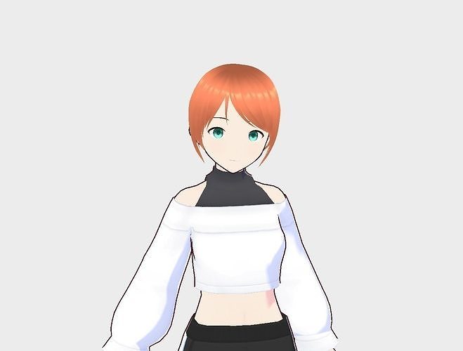 Girl10 anime girl in top and pants 3D model