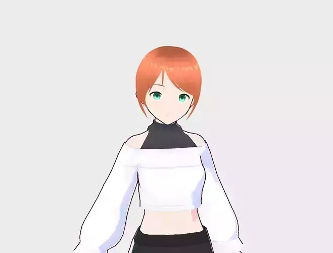 Girl10 anime girl in top and pants 3D model