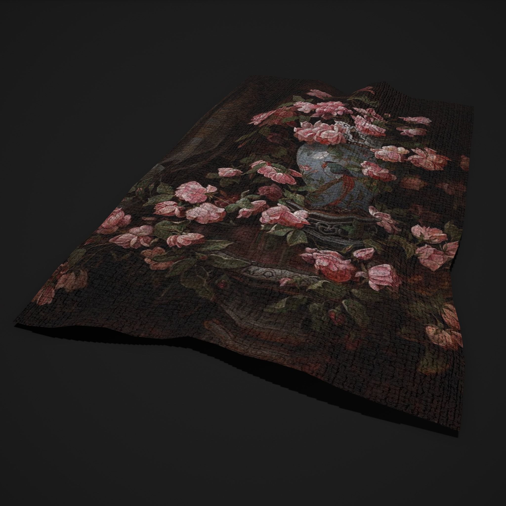 Medieval Pink Flower Tapestry Low-poly 3D model_4