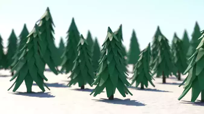 Low-Poly Evergreens fir trees in snow