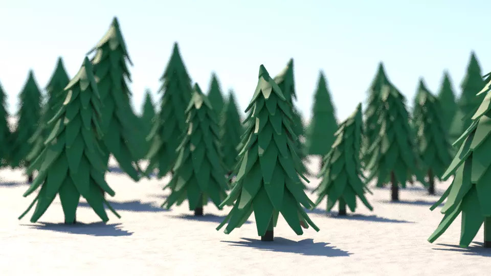 Low-Poly Evergreens fir trees in snow Free low-poly 3D model