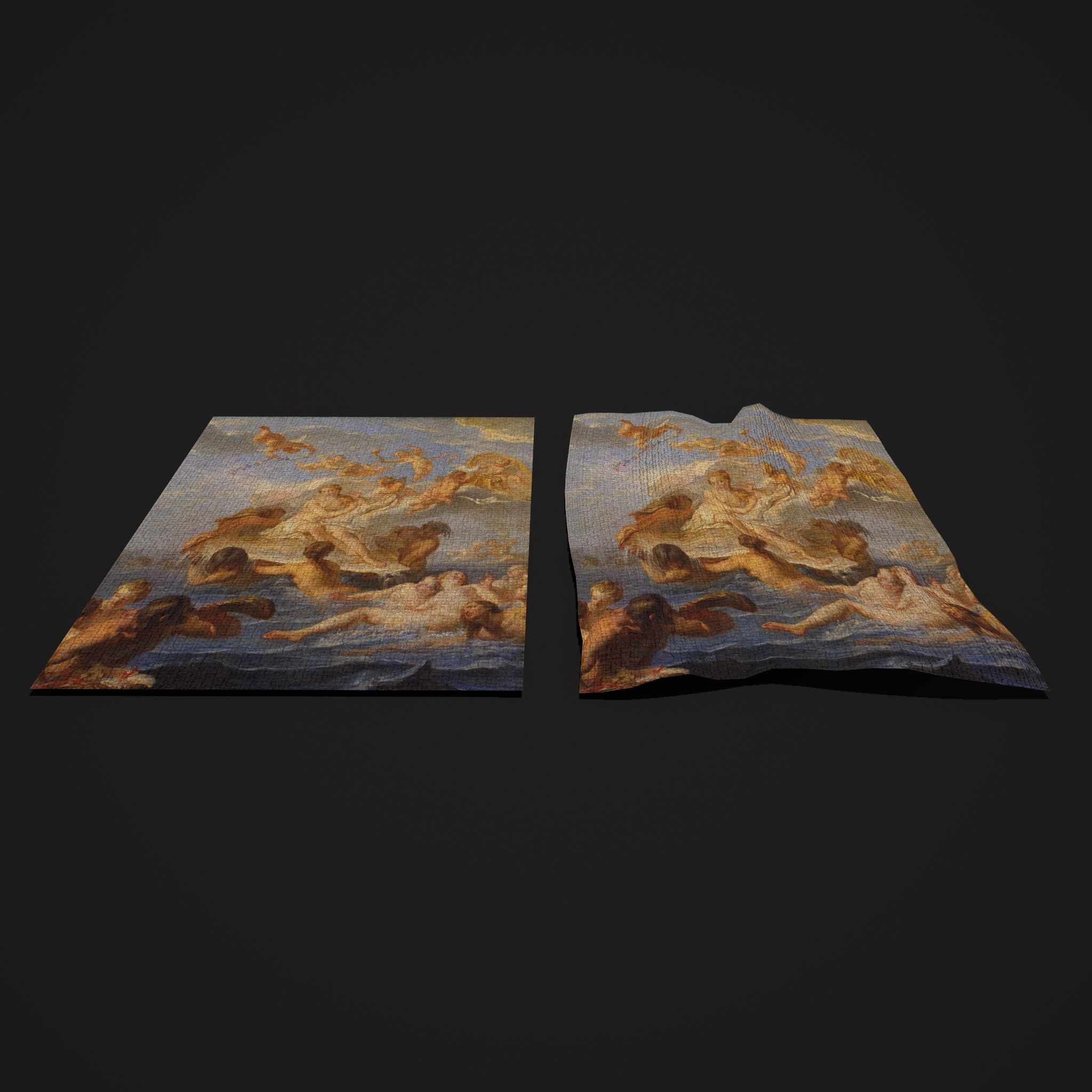 Medieval Classic Ocean Scene Tapestry Low-poly 3D model_2