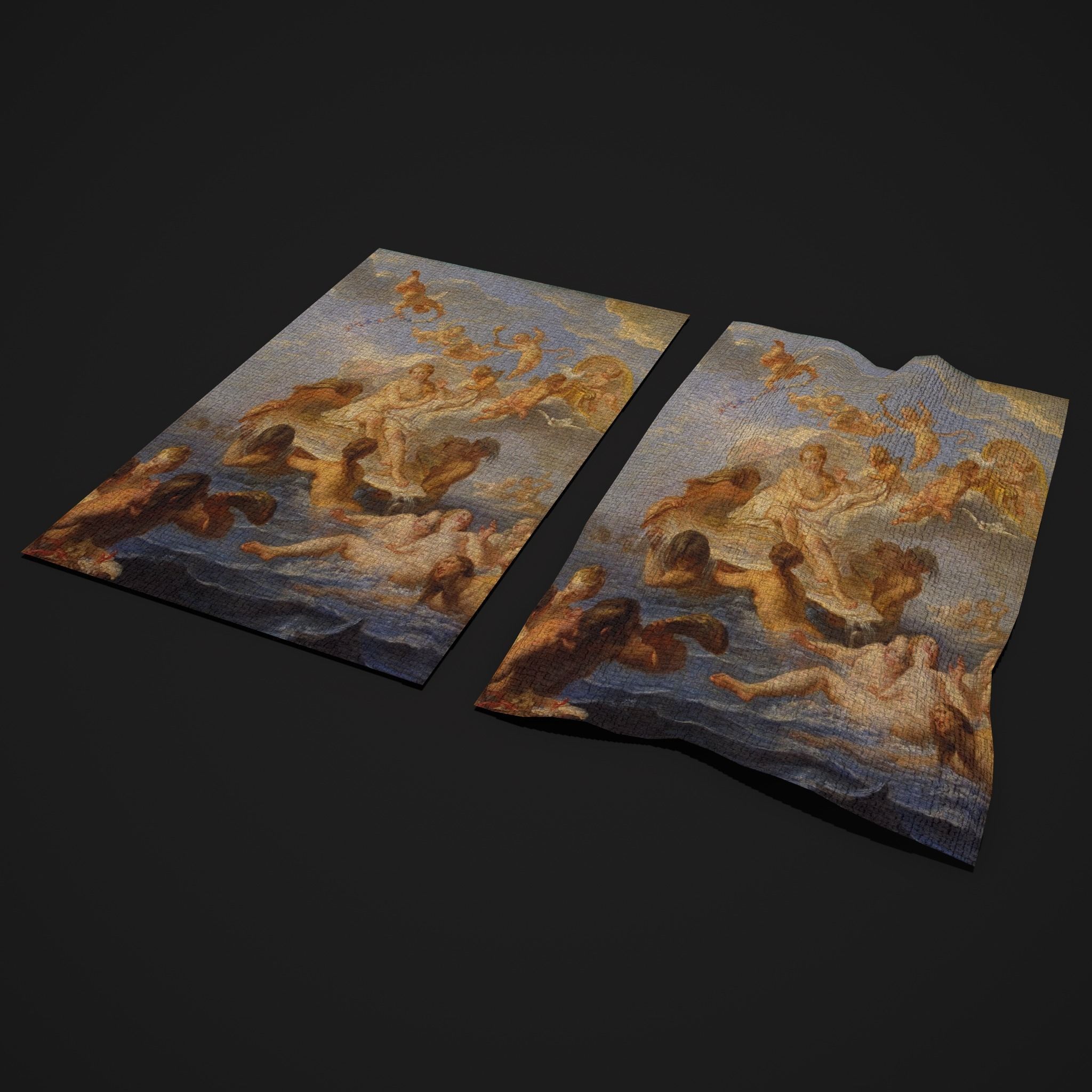Medieval Classic Ocean Scene Tapestry Low-poly 3D model_9