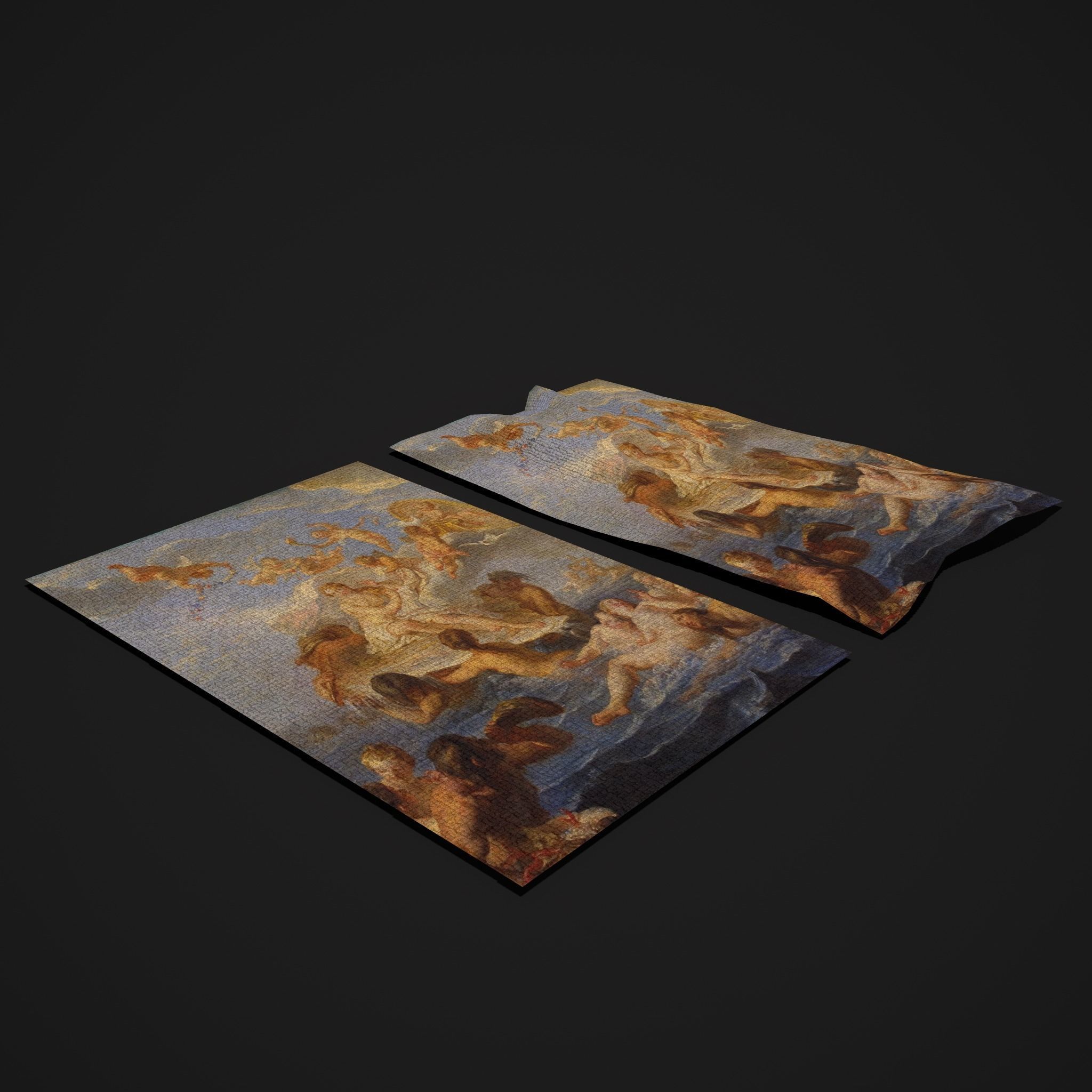 Medieval Classic Ocean Scene Tapestry Low-poly 3D model_5