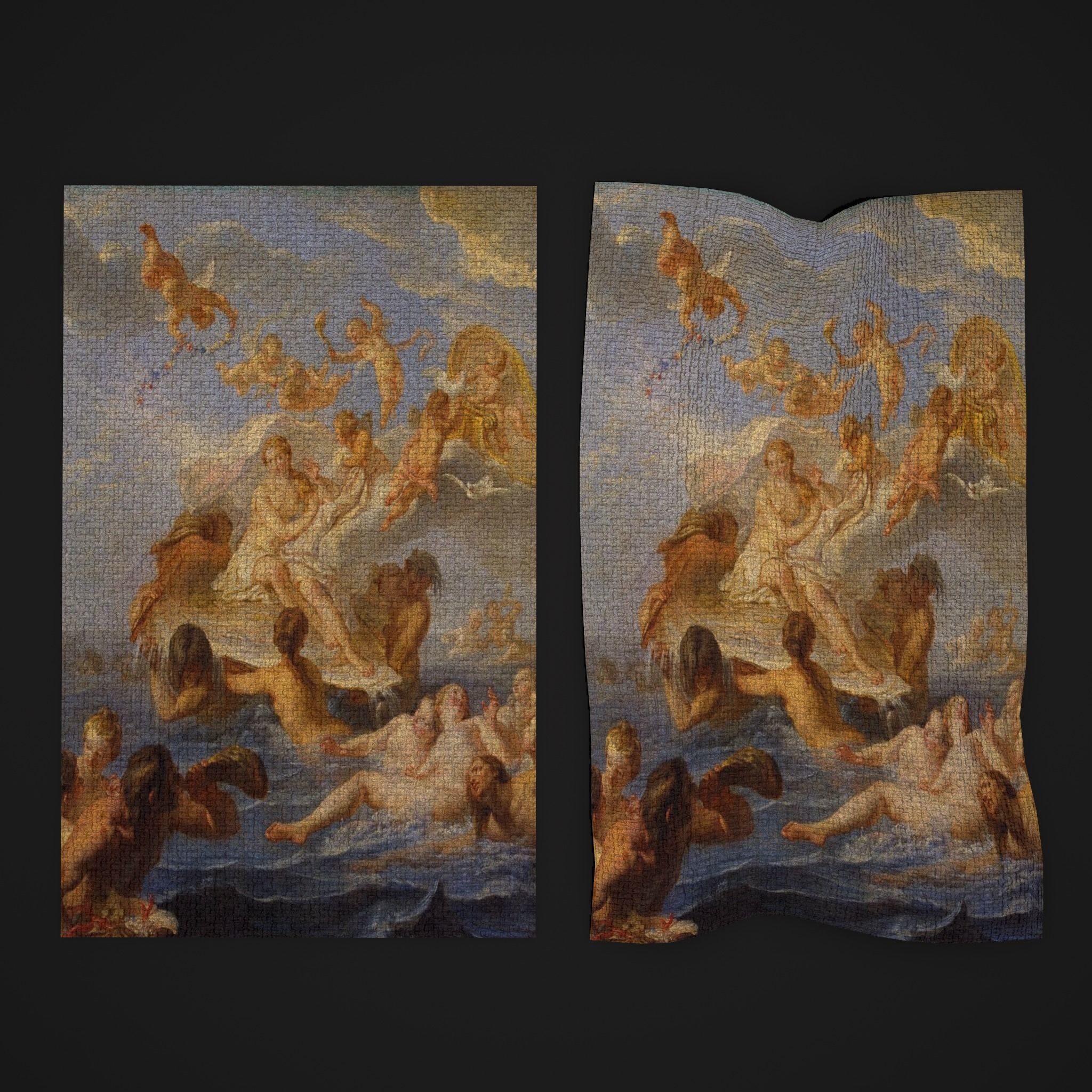 Medieval Classic Ocean Scene Tapestry Low-poly 3D model_10