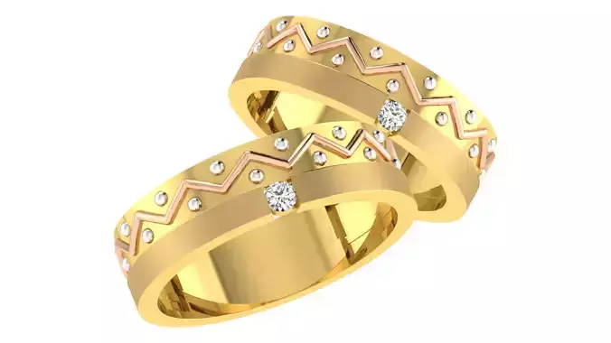 Solitaire Couple Band Ring 3dm stl render detail 