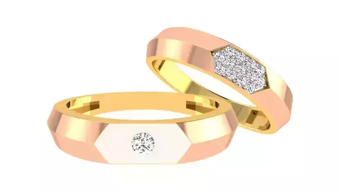 Solitaire Couple Band Ring 3dm stl render detail