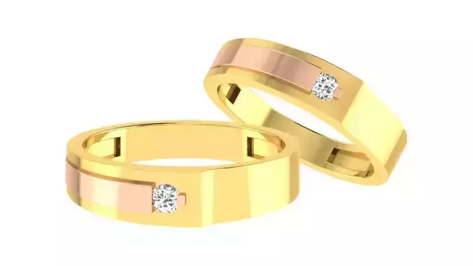 Solitaire Couple Band Ring 3dm stl render detail