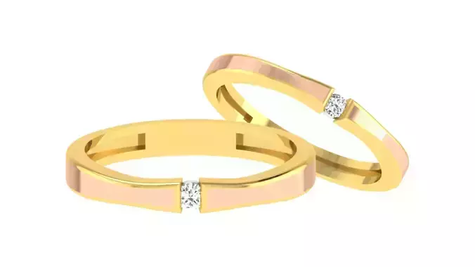 Solitaire Couple Band Ring 3dm stl render detail
