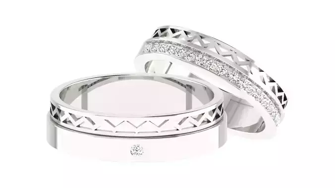 Solitaire Couple Band Ring 3dm stl render detail 