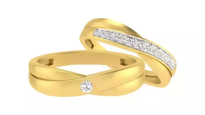 Gold Couple Band Ring 3dm stl render detail