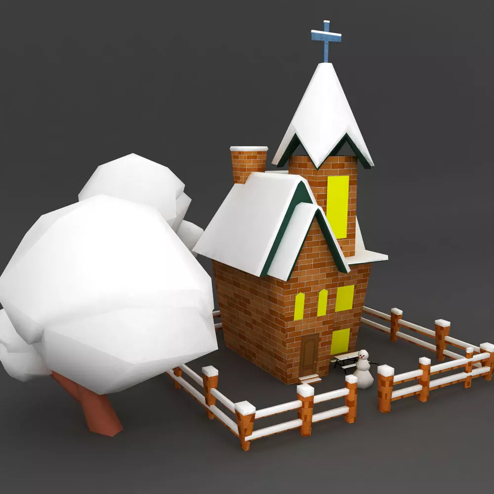 Church cartoon 3d model Low-poly 3D model