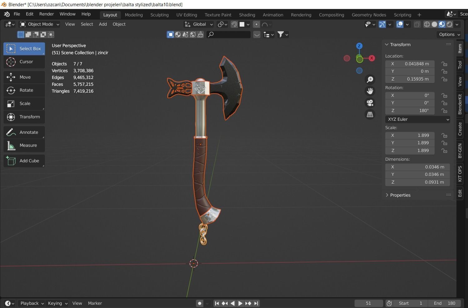 Axe - Stylized - Low Poly Low-poly 3D model_2