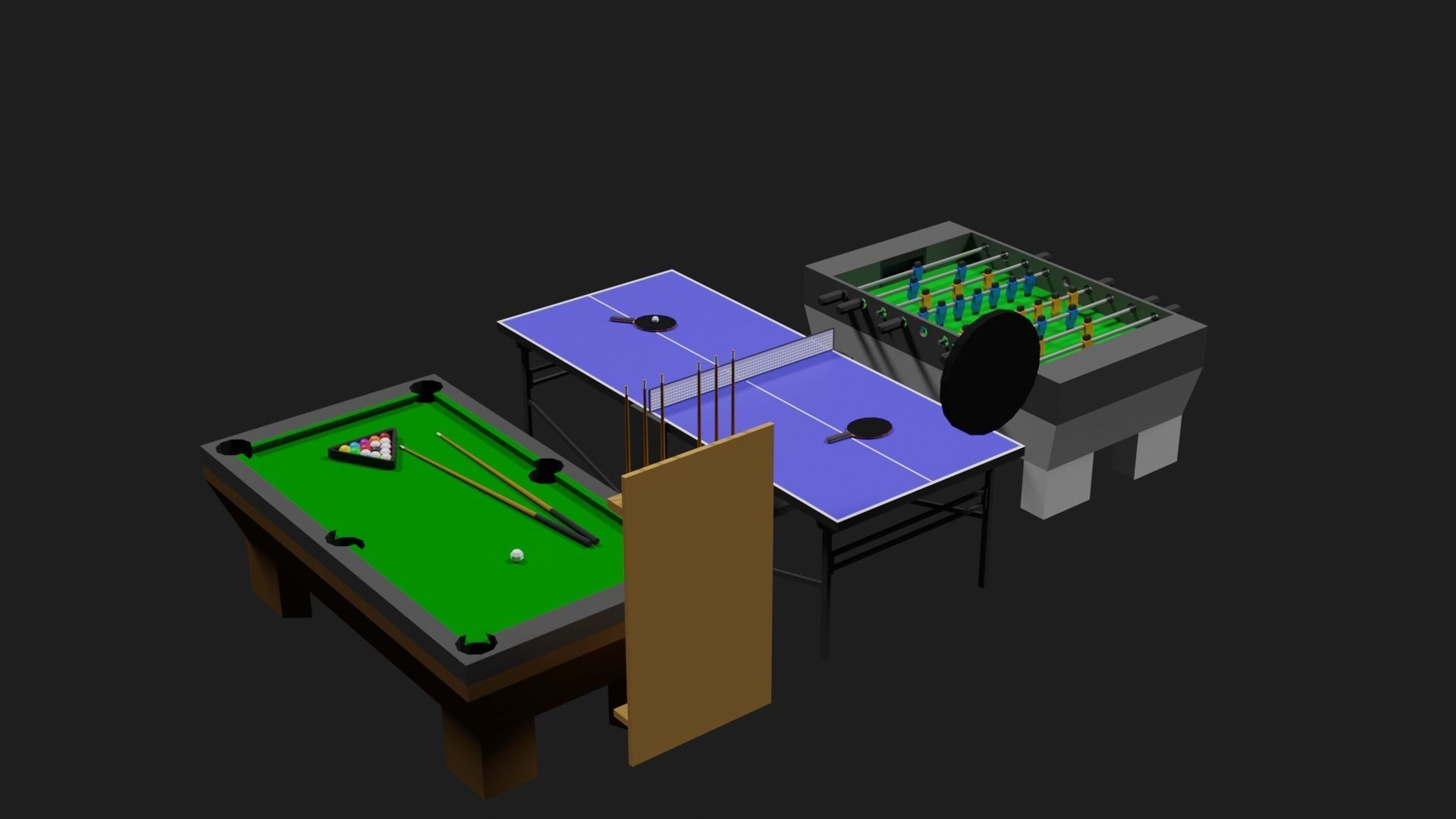 Lowpoly Pub Game Set Pool-Table Tabletennis Tablesoccer Darts Low-poly 3D model_16