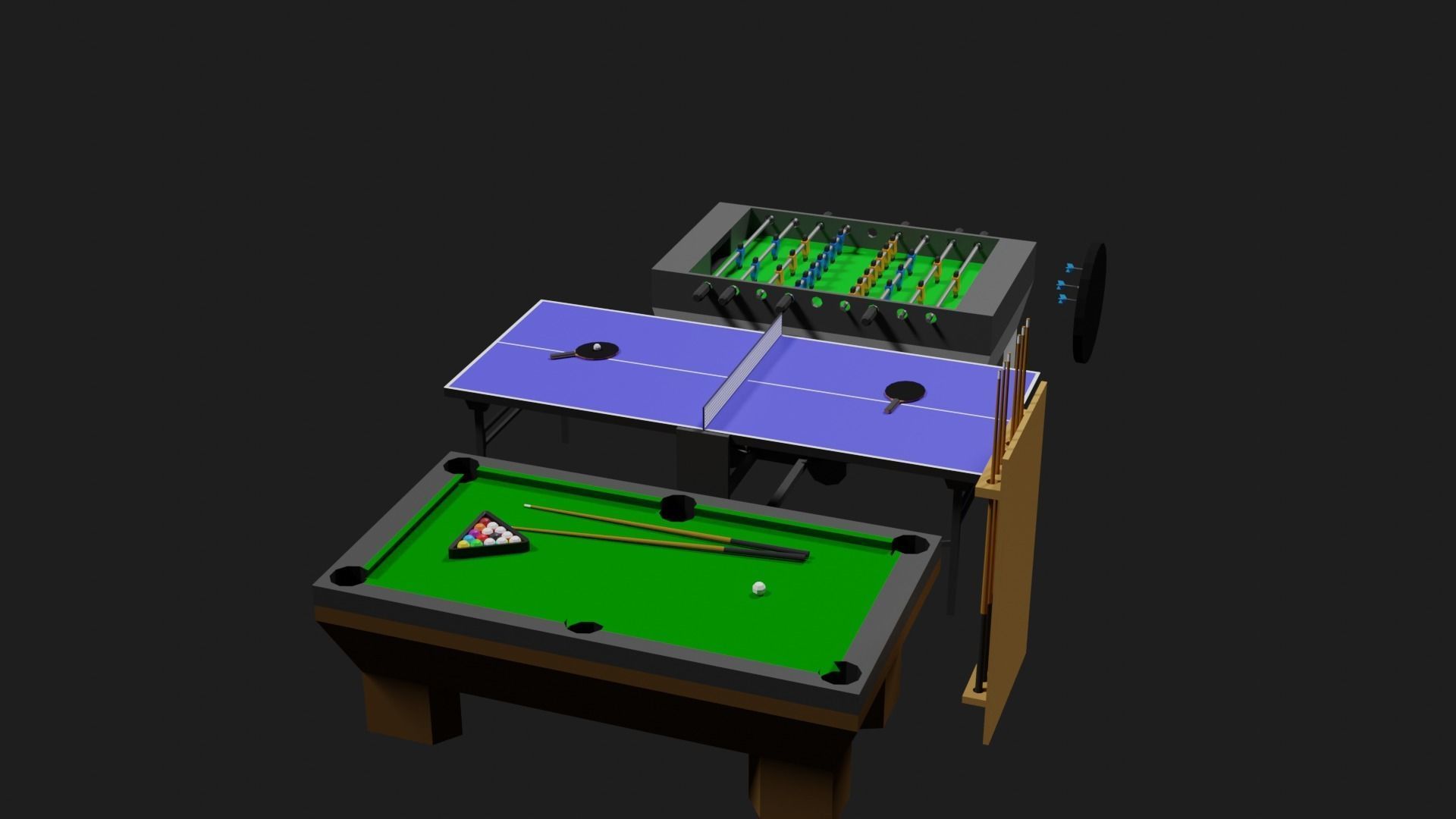 Lowpoly Pub Game Set Pool-Table Tabletennis Tablesoccer Darts Low-poly 3D model_13