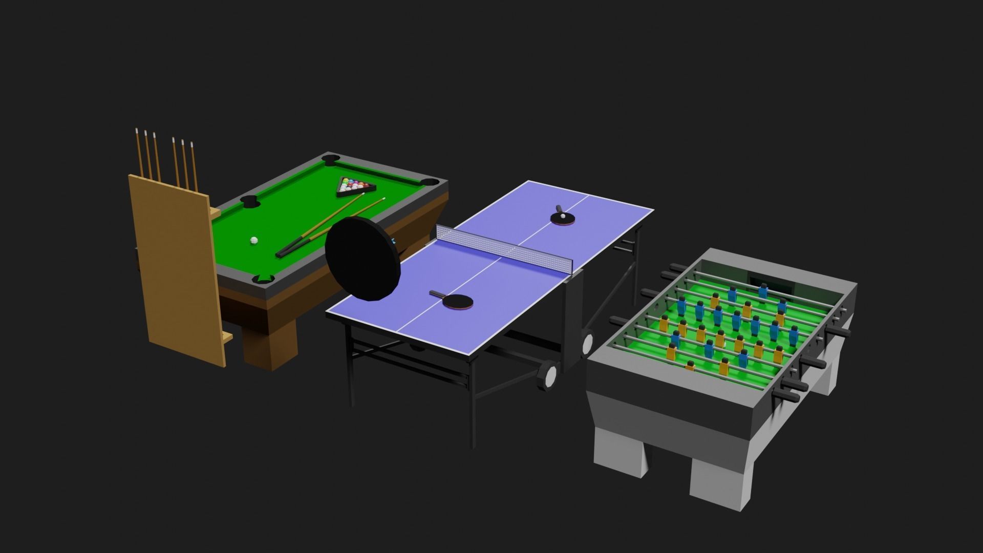 Lowpoly Pub Game Set Pool-Table Tabletennis Tablesoccer Darts Low-poly 3D model_22