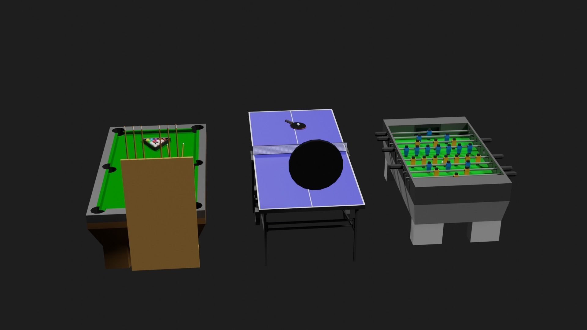 Lowpoly Pub Game Set Pool-Table Tabletennis Tablesoccer Darts Low-poly 3D model_19