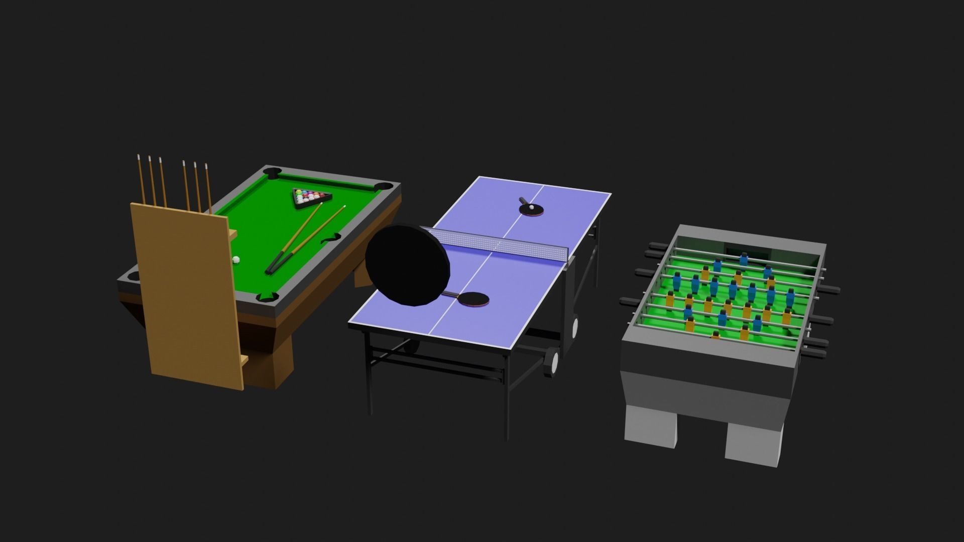 Lowpoly Pub Game Set Pool-Table Tabletennis Tablesoccer Darts Low-poly 3D model_21