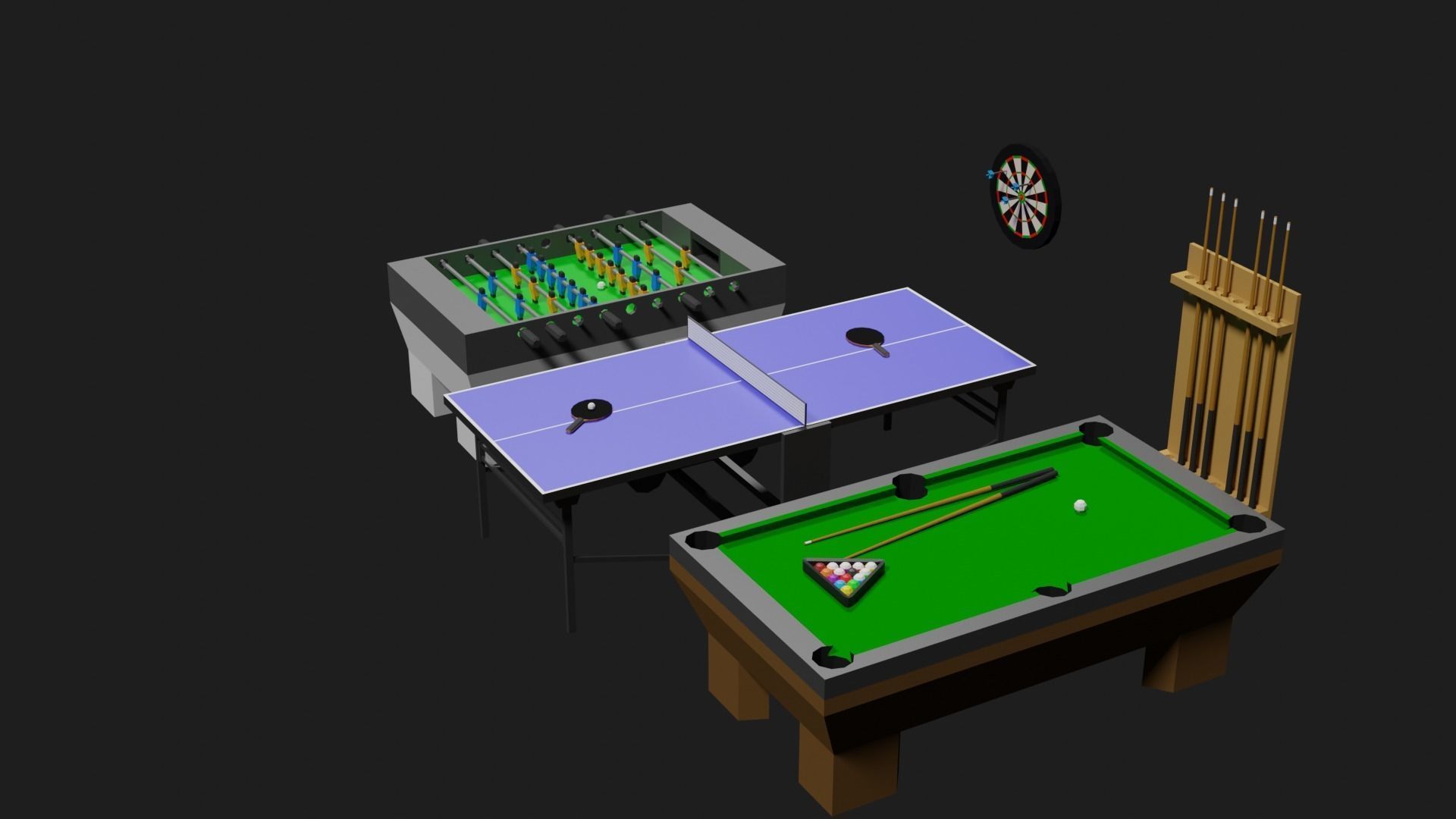 Lowpoly Pub Game Set Pool-Table Tabletennis Tablesoccer Darts Low-poly 3D model_9