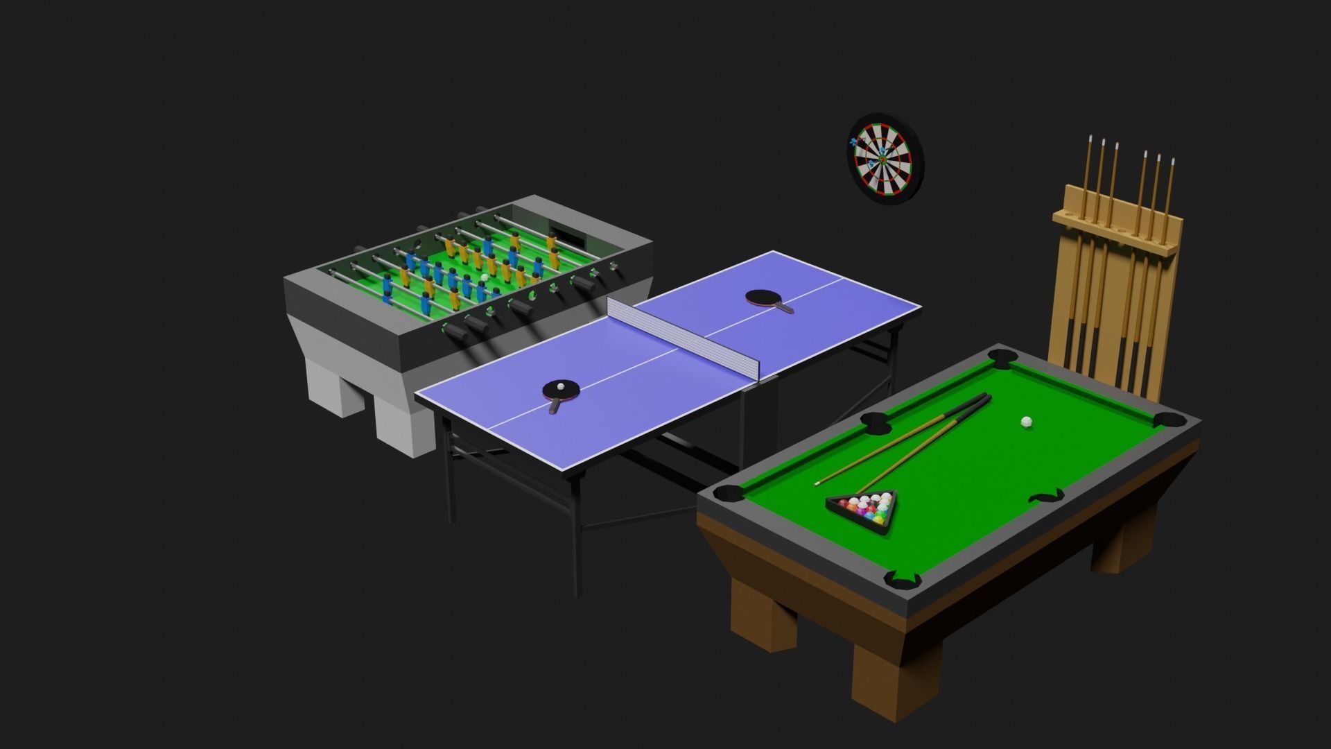 Lowpoly Pub Game Set Pool-Table Tabletennis Tablesoccer Darts Low-poly 3D model_8