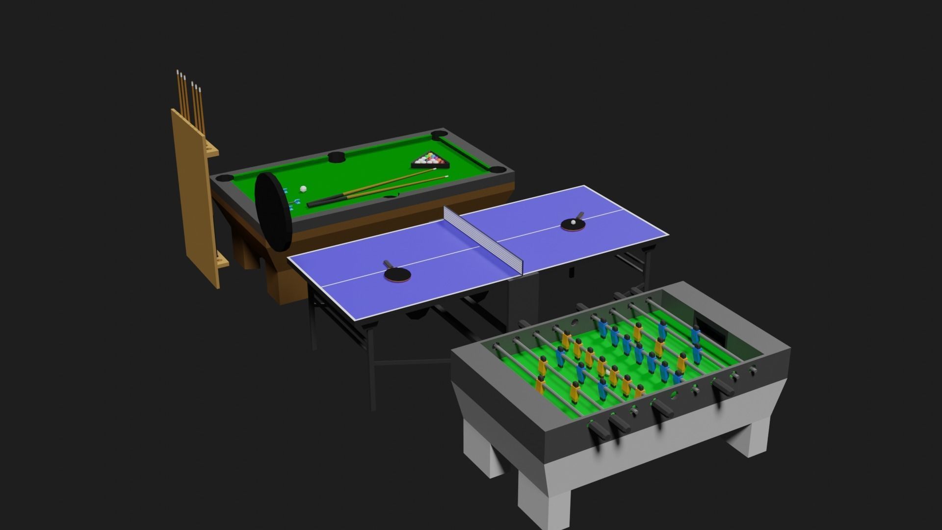 Lowpoly Pub Game Set Pool-Table Tabletennis Tablesoccer Darts Low-poly 3D model_24