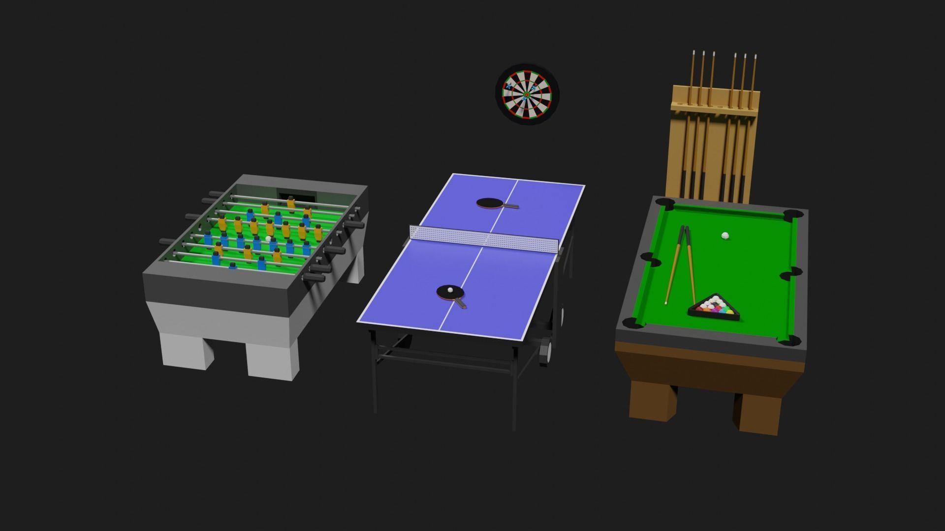 Lowpoly Pub Game Set Pool-Table Tabletennis Tablesoccer Darts Low-poly 3D model_6