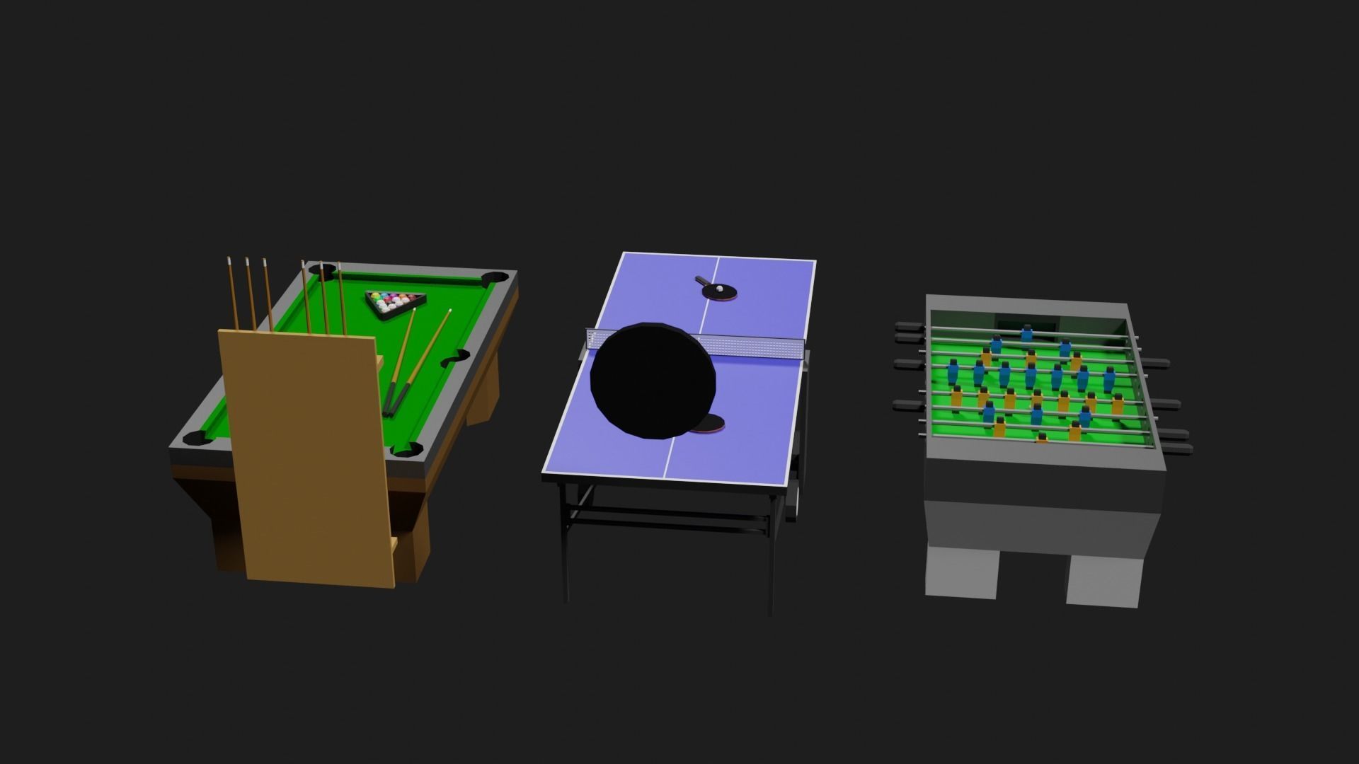 Lowpoly Pub Game Set Pool-Table Tabletennis Tablesoccer Darts Low-poly 3D model_20