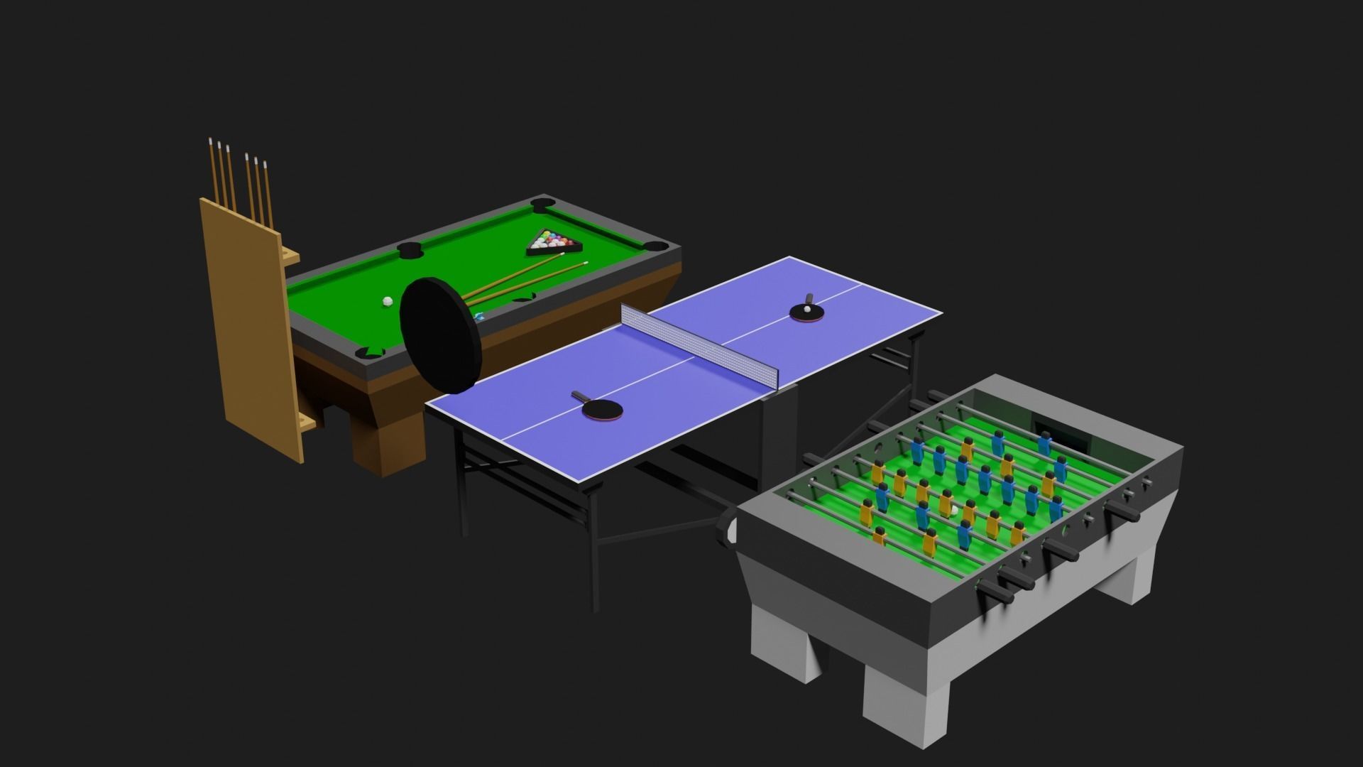 Lowpoly Pub Game Set Pool-Table Tabletennis Tablesoccer Darts Low-poly 3D model_23