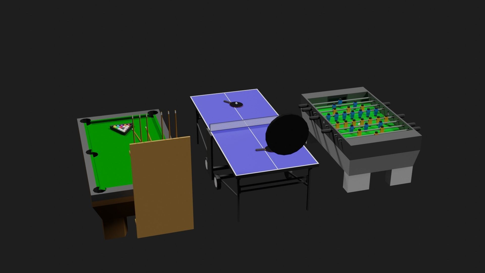 Lowpoly Pub Game Set Pool-Table Tabletennis Tablesoccer Darts Low-poly 3D model_18