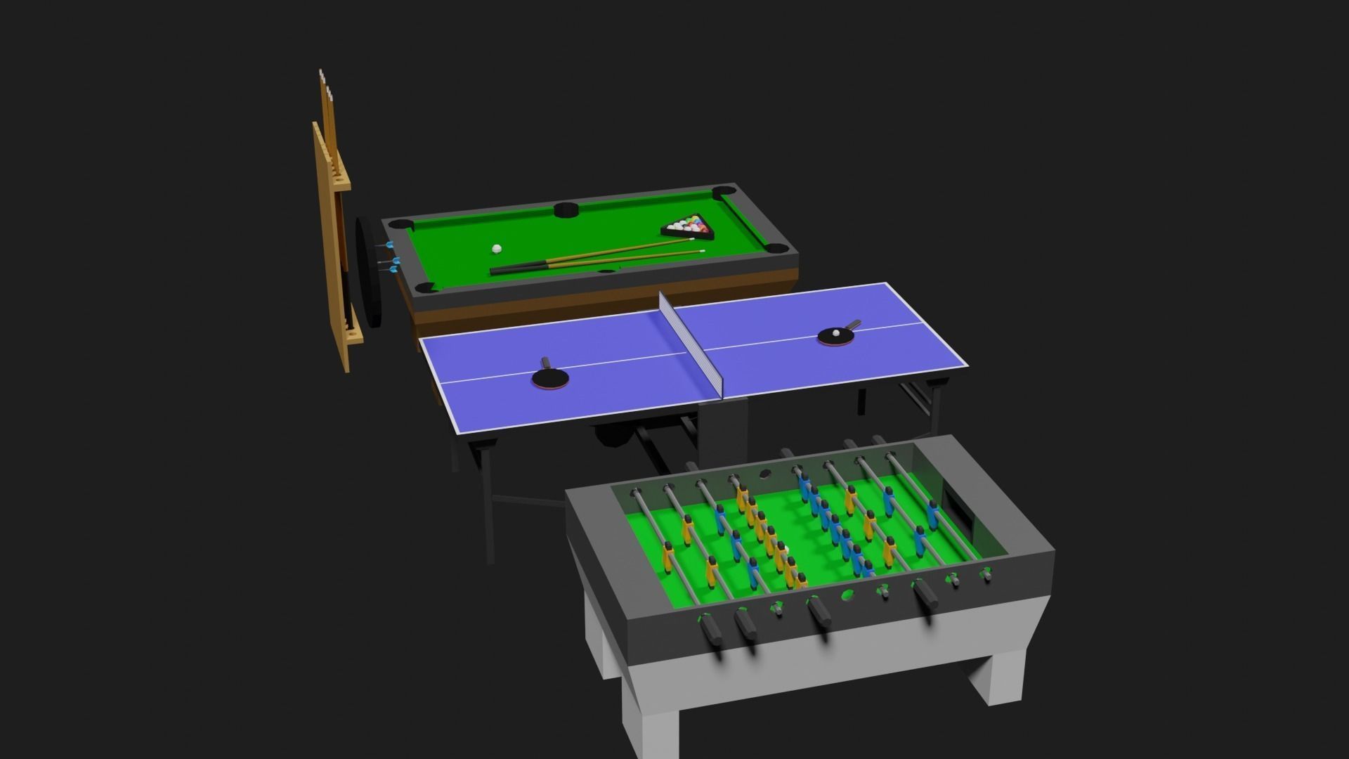 Lowpoly Pub Game Set Pool-Table Tabletennis Tablesoccer Darts Low-poly 3D model_25