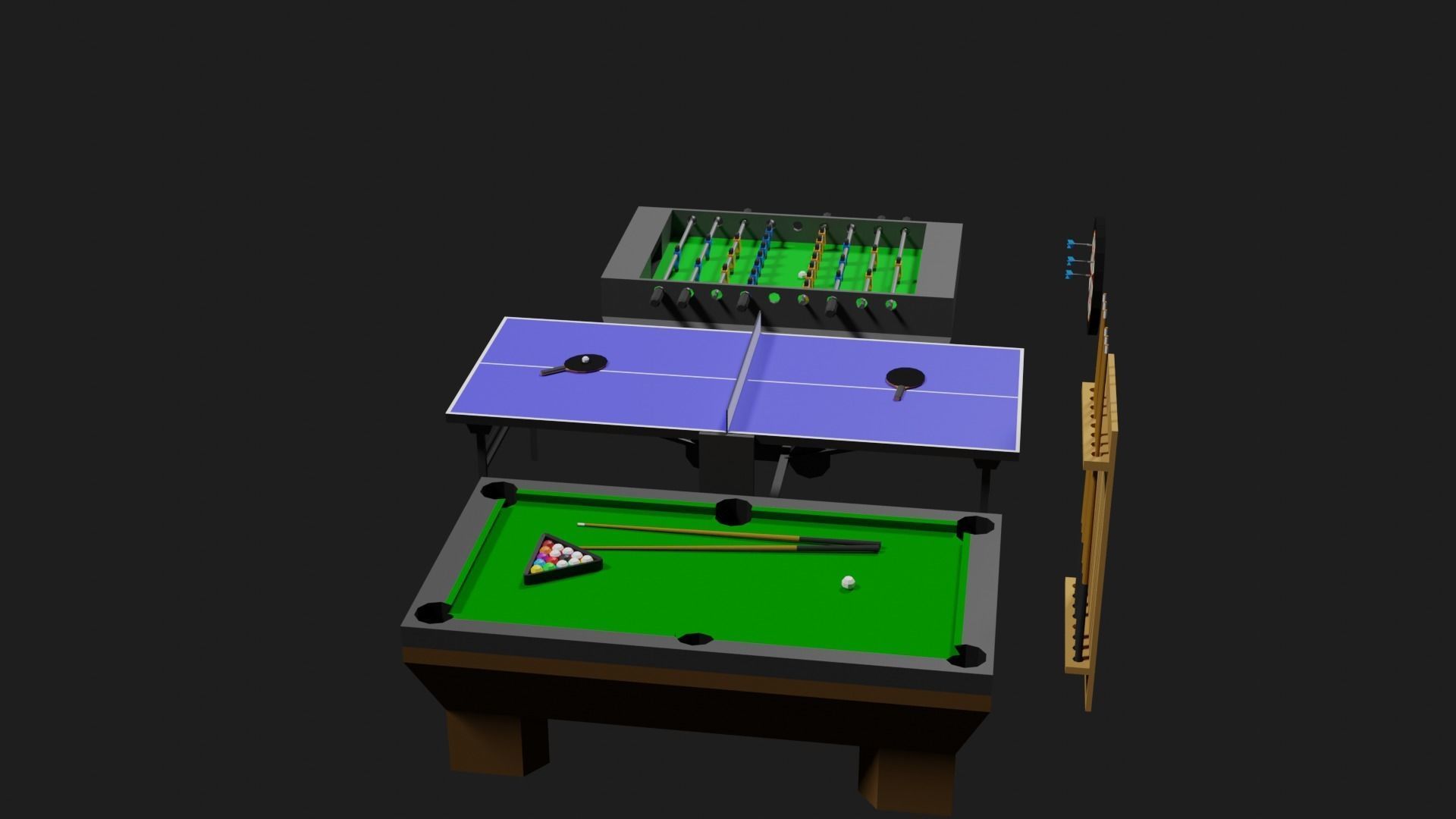 Lowpoly Pub Game Set Pool-Table Tabletennis Tablesoccer Darts Low-poly 3D model_12