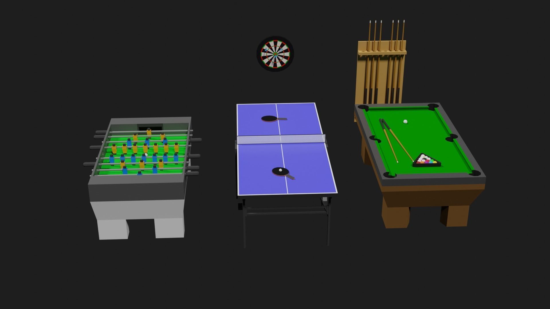 Lowpoly Pub Game Set Pool-Table Tabletennis Tablesoccer Darts Low-poly 3D model_5