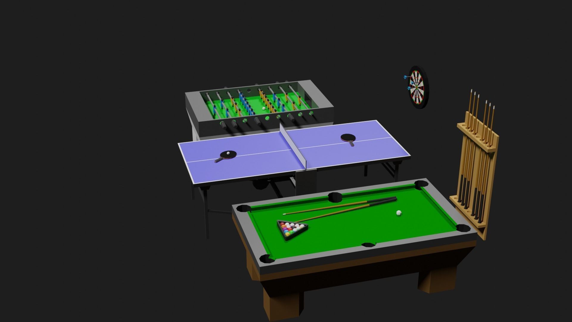 Lowpoly Pub Game Set Pool-Table Tabletennis Tablesoccer Darts Low-poly 3D model_10