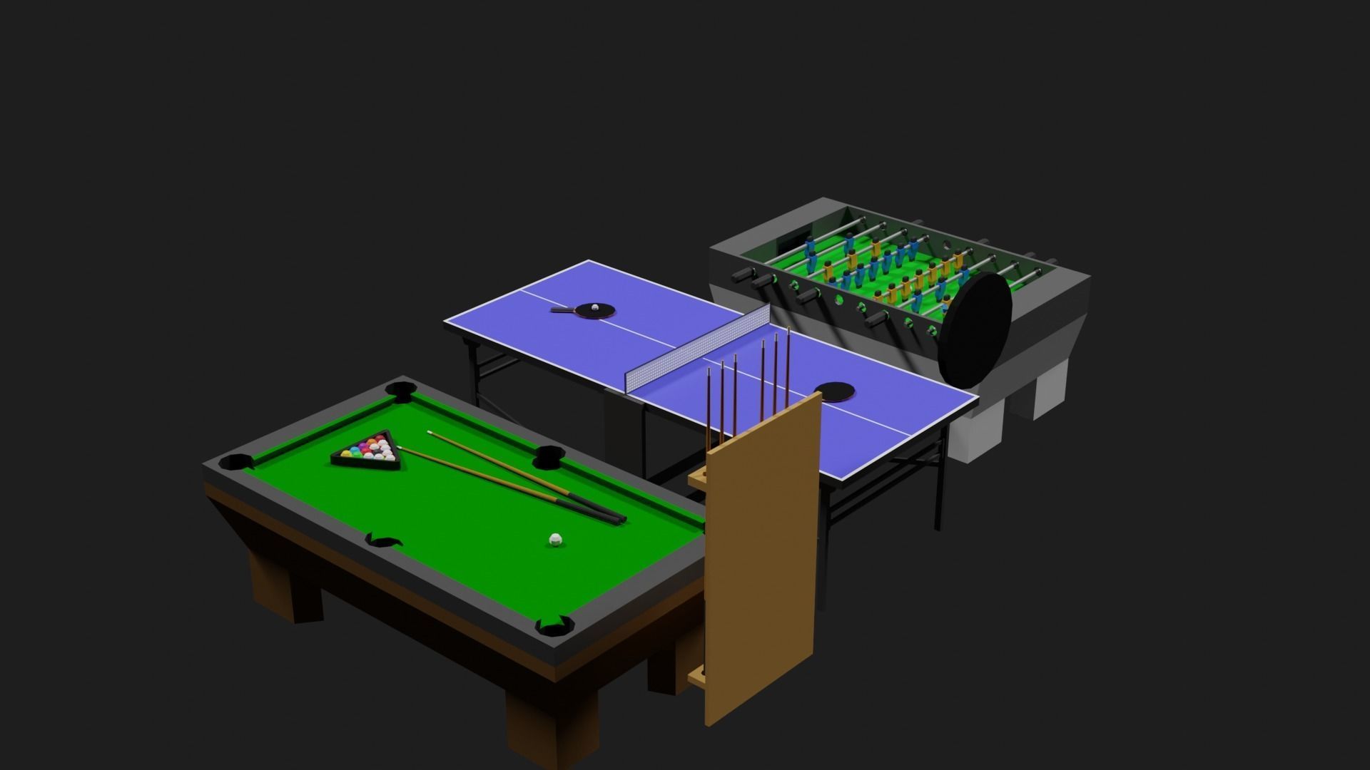 Lowpoly Pub Game Set Pool-Table Tabletennis Tablesoccer Darts Low-poly 3D model_15