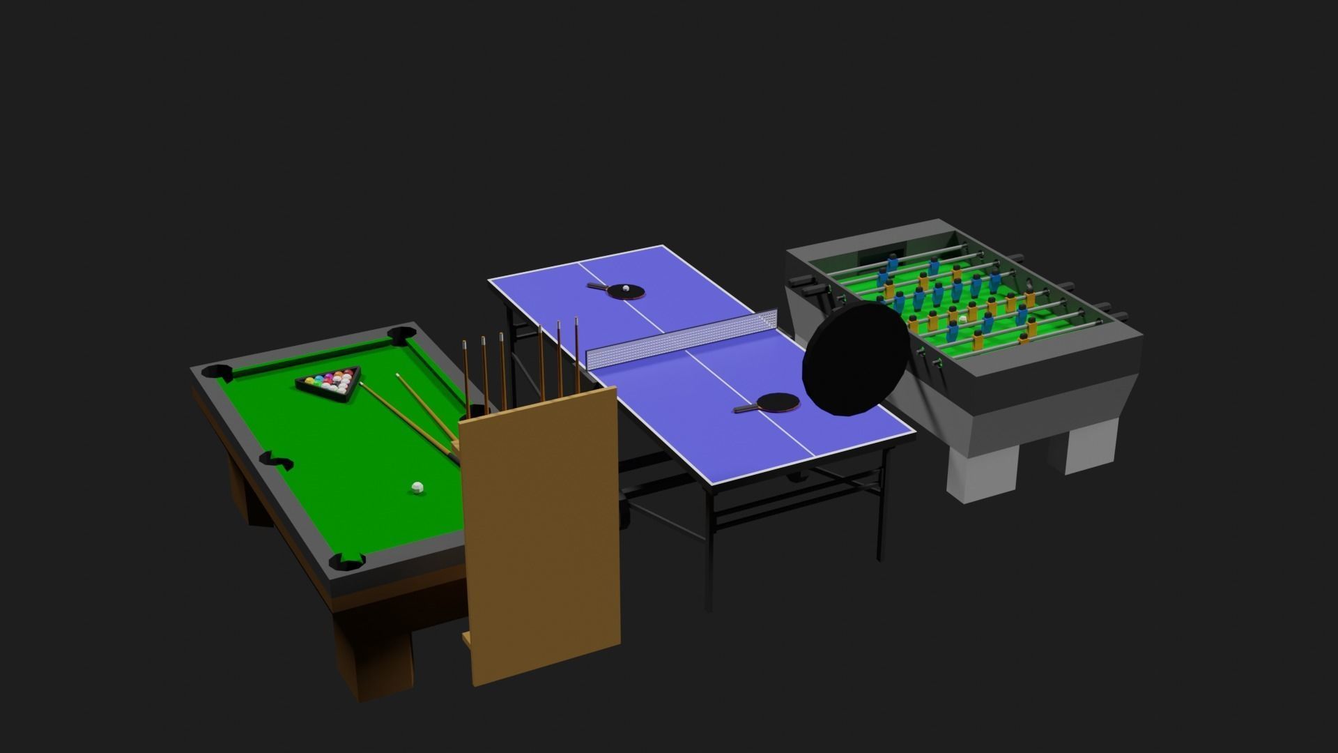Lowpoly Pub Game Set Pool-Table Tabletennis Tablesoccer Darts Low-poly 3D model_17