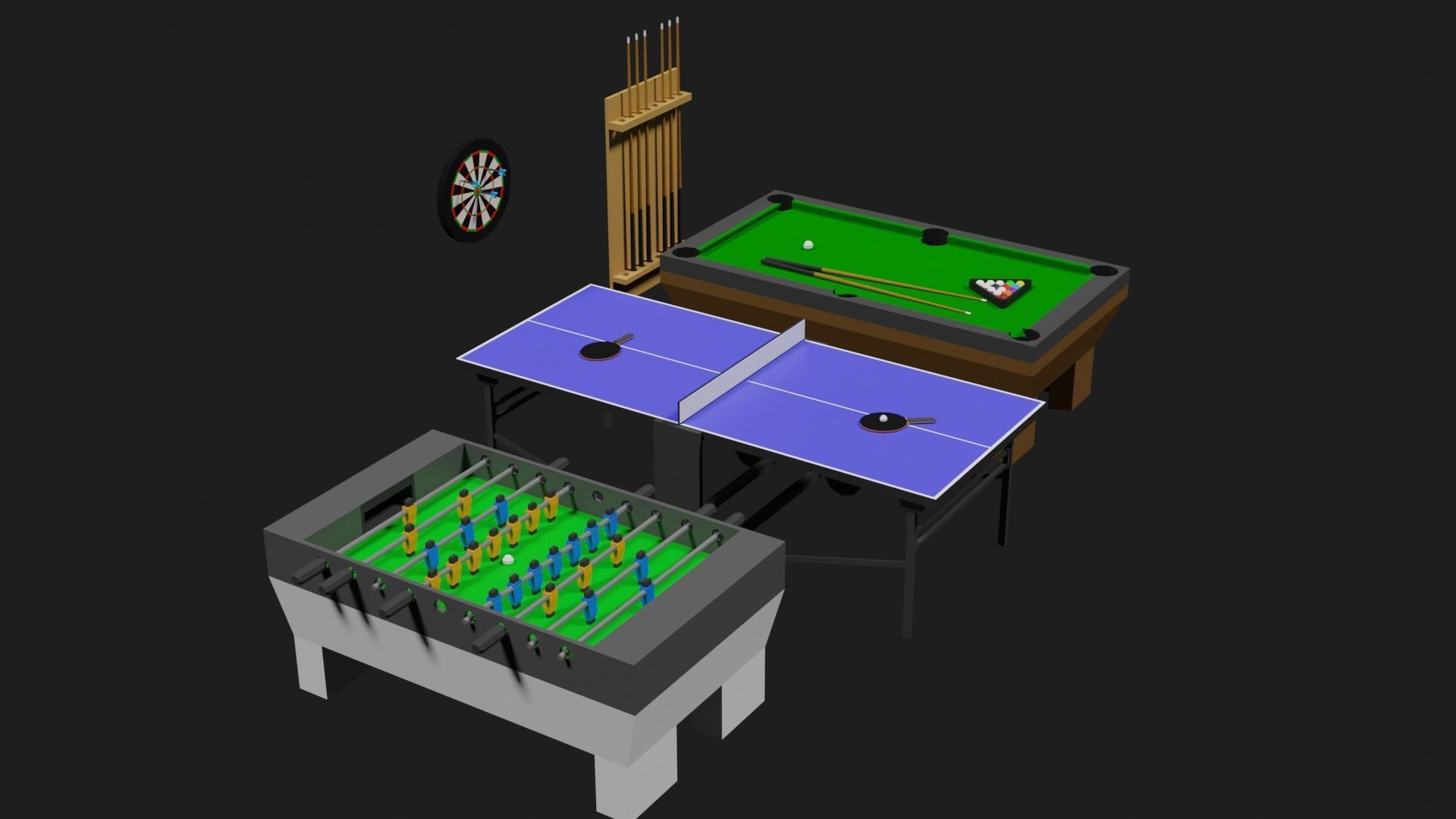Lowpoly Pub Game Set Pool-Table Tabletennis Tablesoccer Darts Low-poly 3D model_29