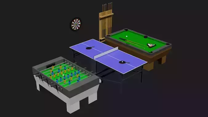 Lowpoly Pub Game Set Pool-Table Tabletennis Tablesoccer Darts