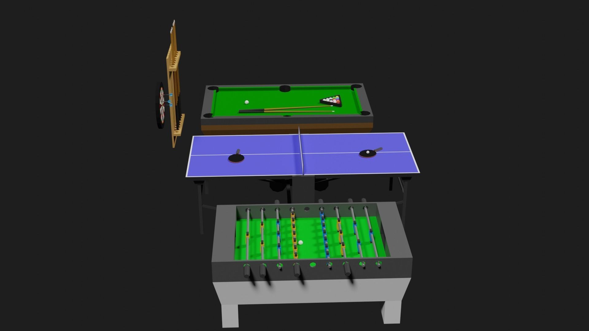 Lowpoly Pub Game Set Pool-Table Tabletennis Tablesoccer Darts Low-poly 3D model_26