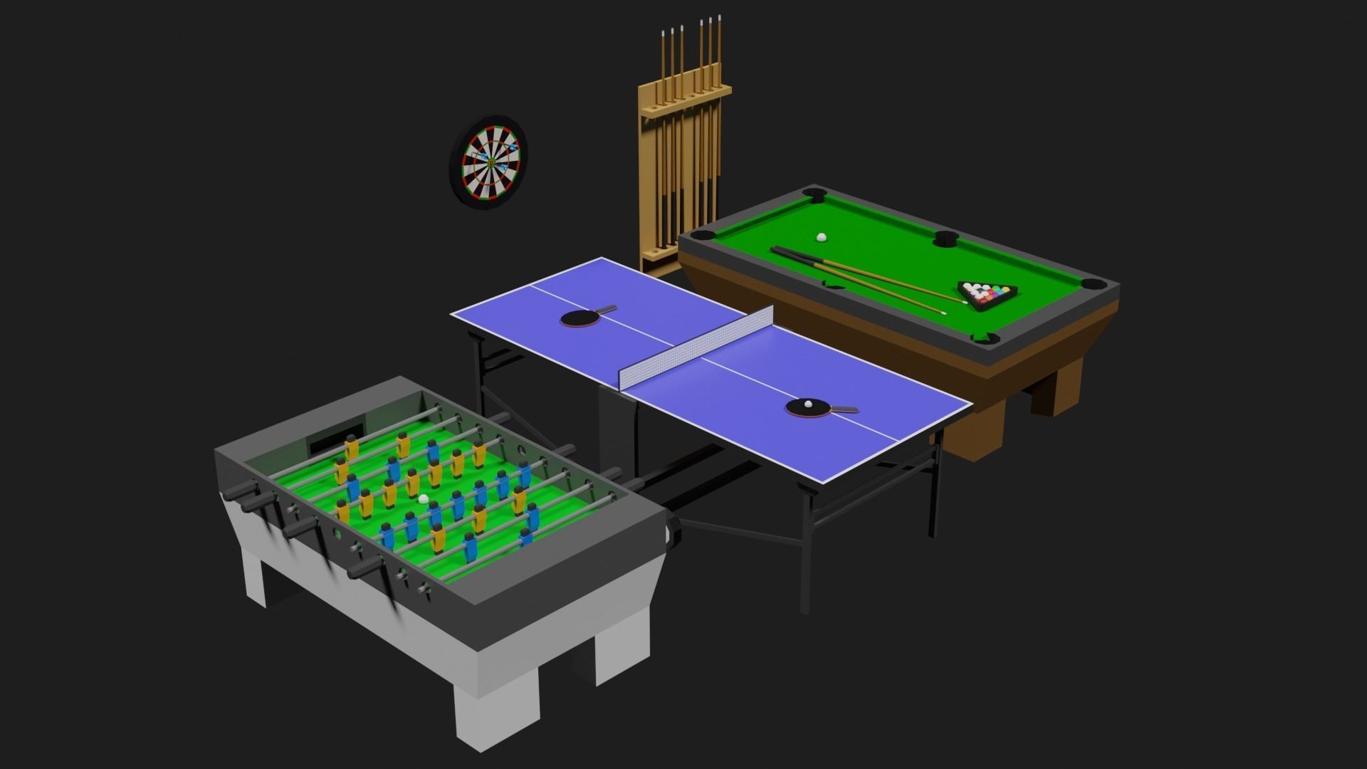 Lowpoly Pub Game Set Pool-Table Tabletennis Tablesoccer Darts Low-poly 3D model_31
