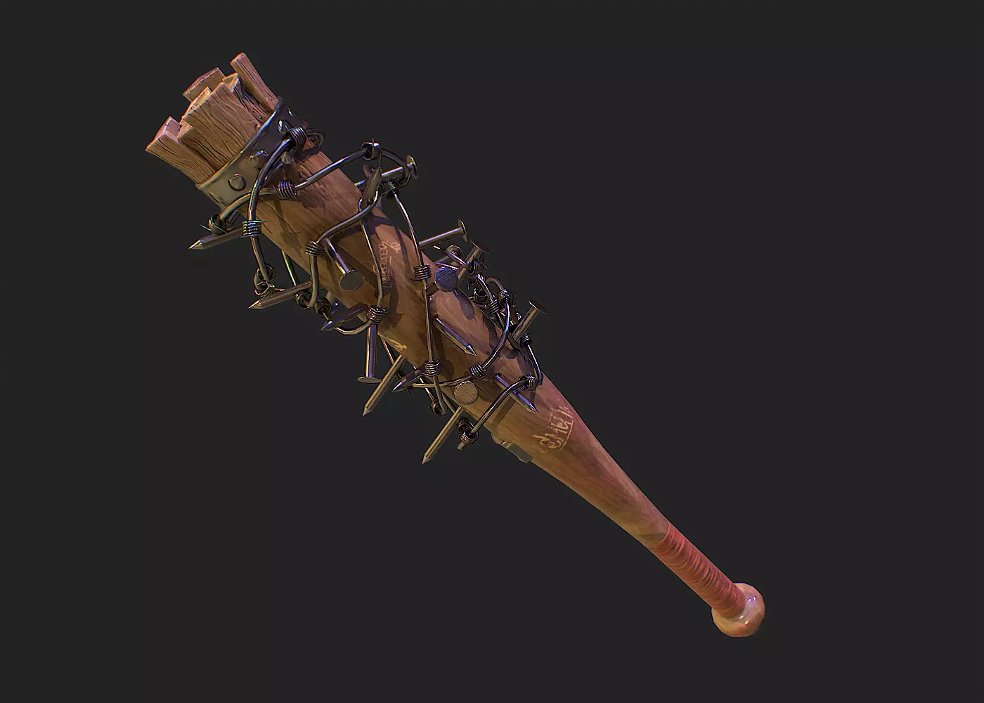 SurvivalBat barbed wire baseball bat Low-poly 3D model_0