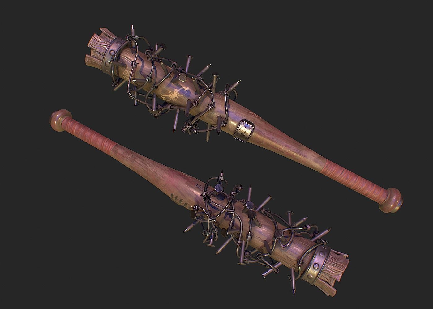 SurvivalBat barbed wire baseball bat Low-poly 3D model_3