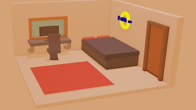 IsometricRoom room with bed and desk