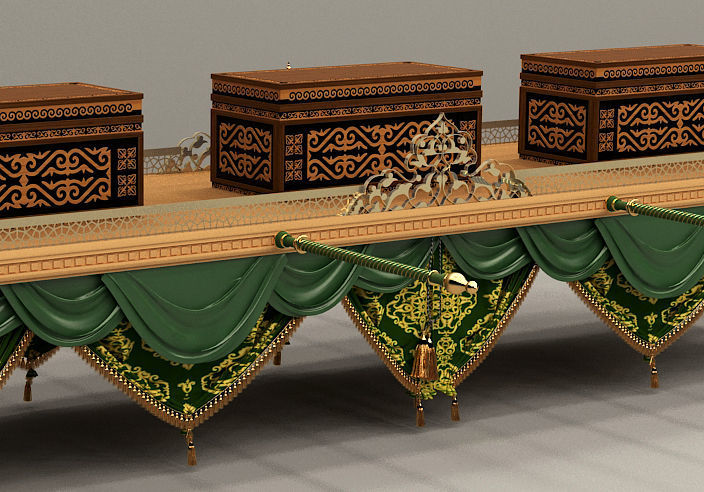 Palanquin 1 wooden cart with two boxes 3D model_2