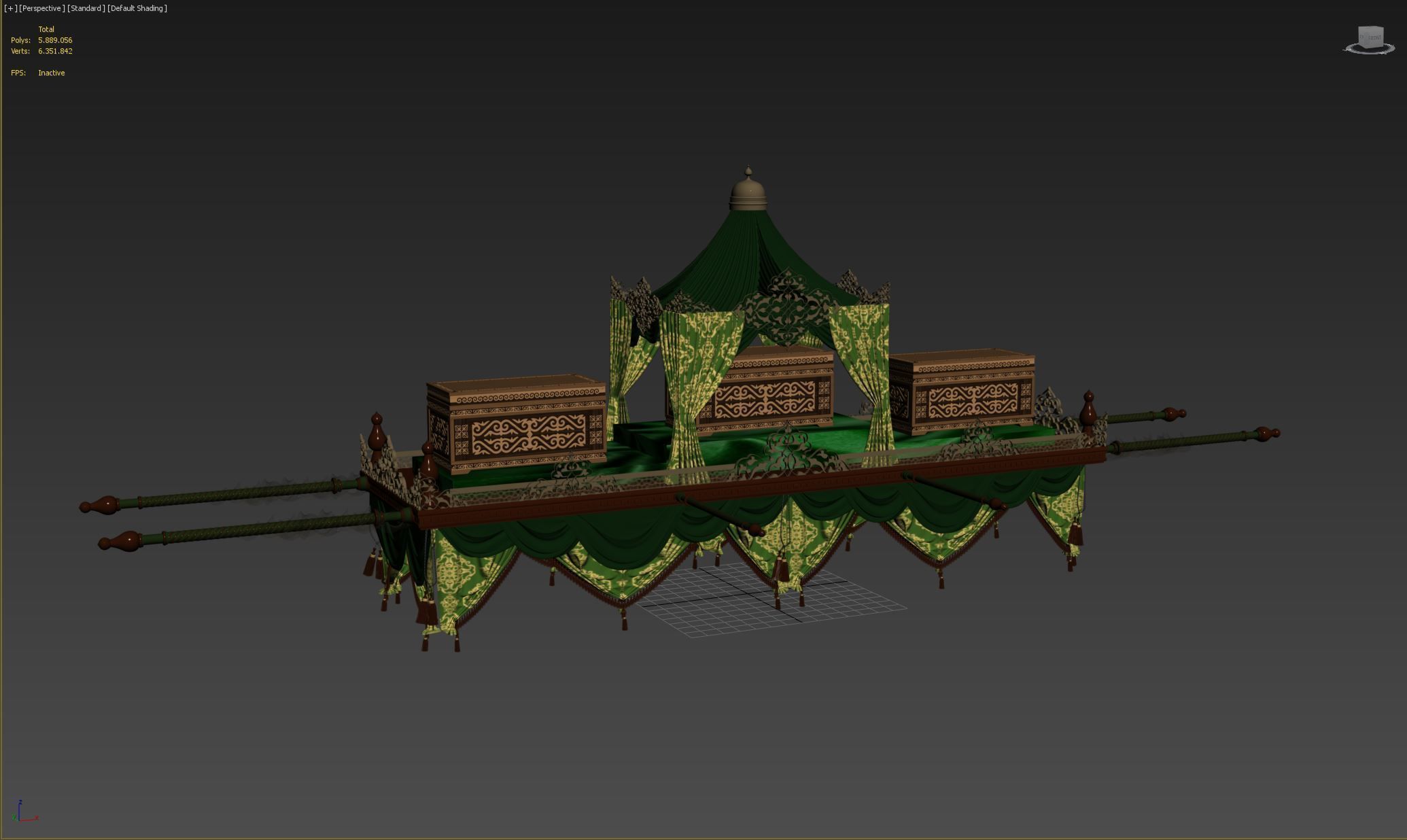 Palanquin 1 wooden cart with two boxes 3D model_3