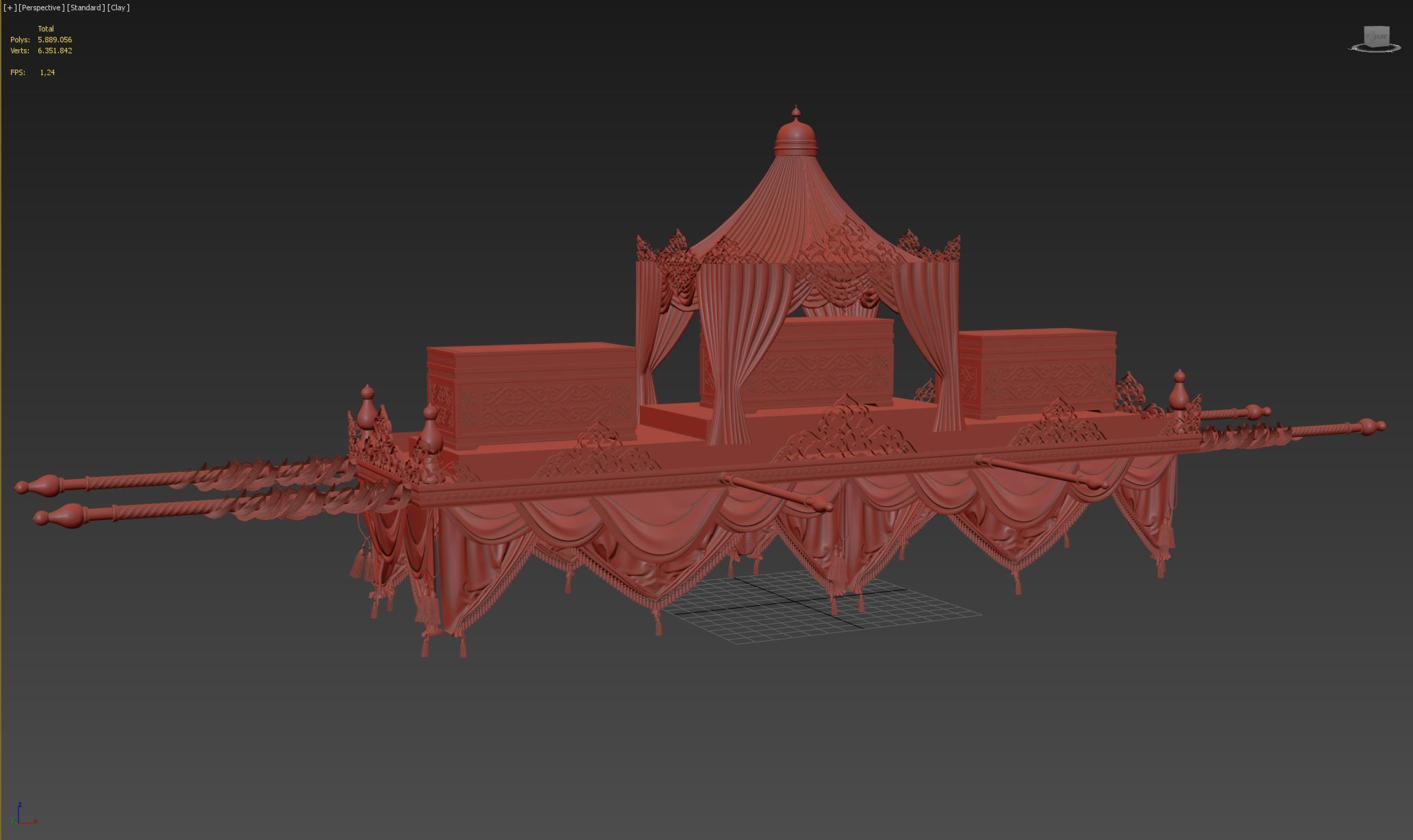 Palanquin 1 wooden cart with two boxes 3D model_6