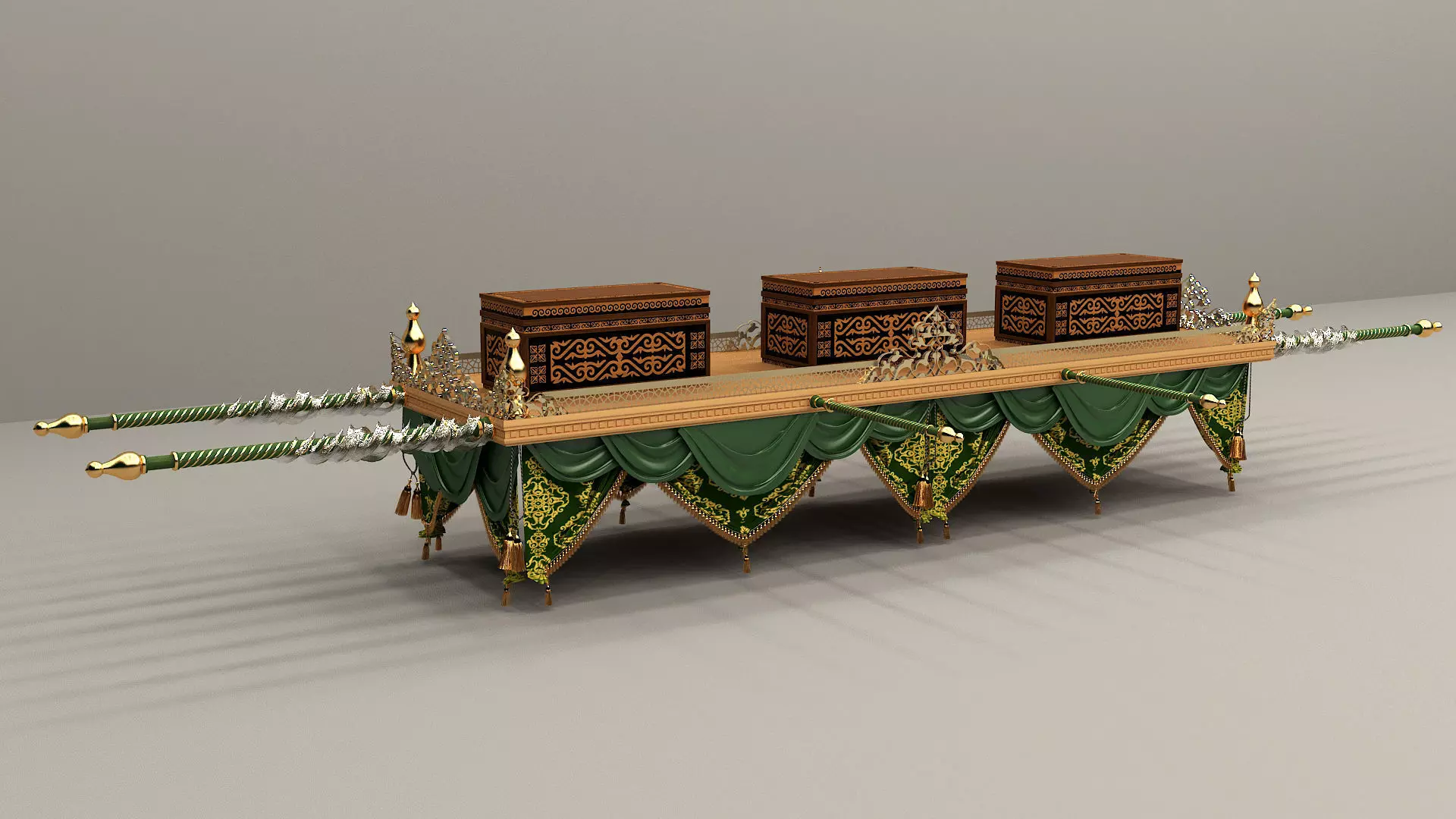 Palanquin 1 wooden cart with two boxes 3D model_0