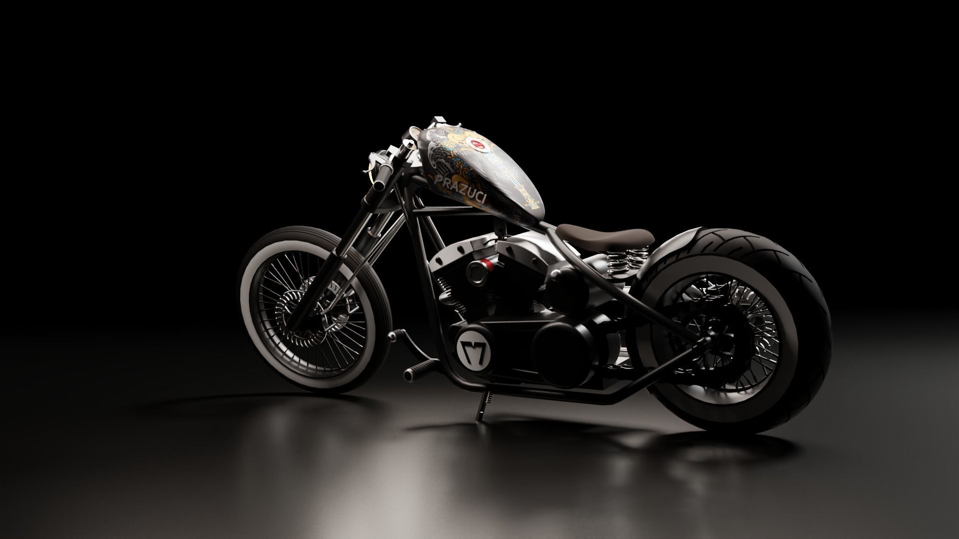 Custom Harley Davidson Bobber Low-poly 3D model_17